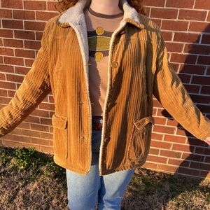 Vintage sherpa lined tan corduroy coat